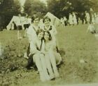 Teen Girls Scout Camping Tents Embrace Hug 1930S Vintage Sepia Photo Mb326