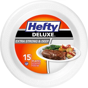 Hefty Deluxe Extra Strong & Deep Foam Plates, Round, White, 10.25 Inch, 15 Count - Picture 1 of 12