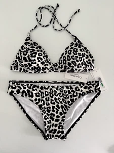 NWT Calvin Klein Women Swimwear Swimsuit 2 Pcs Sz Large L Black White Ties Pads - Picture 1 of 8