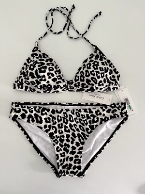 NWT Calvin Klein Women Swimwear Swimsuit 2 Pcs Sz Large L Black White Ties Pads - Image 1 of 4