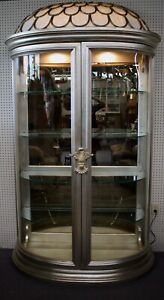 Henredon 92”H Dome Top Curved Door 5 Shelf Lighted Glass Display Cabinet 1960
