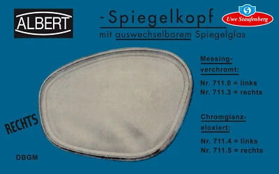 Cabezal de espejo Albert DERECHA Goggomobil Messerschmitt Isetta VW Escarabajo Porsche Vespa Foto 1 de 3