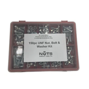 150 piezas 1/4" 5/16" y 3/8" surtido 8,8 tuercas, pernos y juegos hexagonales UNF enchapados en zinc - Imagen 1 de 3