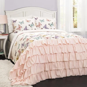 Flutter Butterfly 2-Piece Quilt Set, Cute Quilted Bedspread, Pink, Twin - Picture 1 of 5