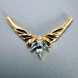 Necklace insert 14K Yellow gold Aquamarine and Diamond 3.7grams no chain - Picture 1 of 15
