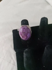 925 STERLING SILVER OVAL PURPLE COPPER TURQUOISE CUT OUT SETTING RING SIZE 8 - Picture 1 of 3