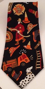 A. Rogers FIRE MEN Novelty Print Neck Tie Black Orange Tan Classic Polyester - Picture 1 of 6