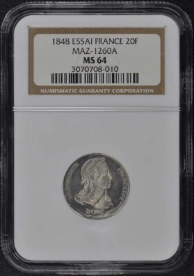 1848 ESSAI FRANCE MAZ-1260A 20F NGC MS64 - Imagem 1 de 4