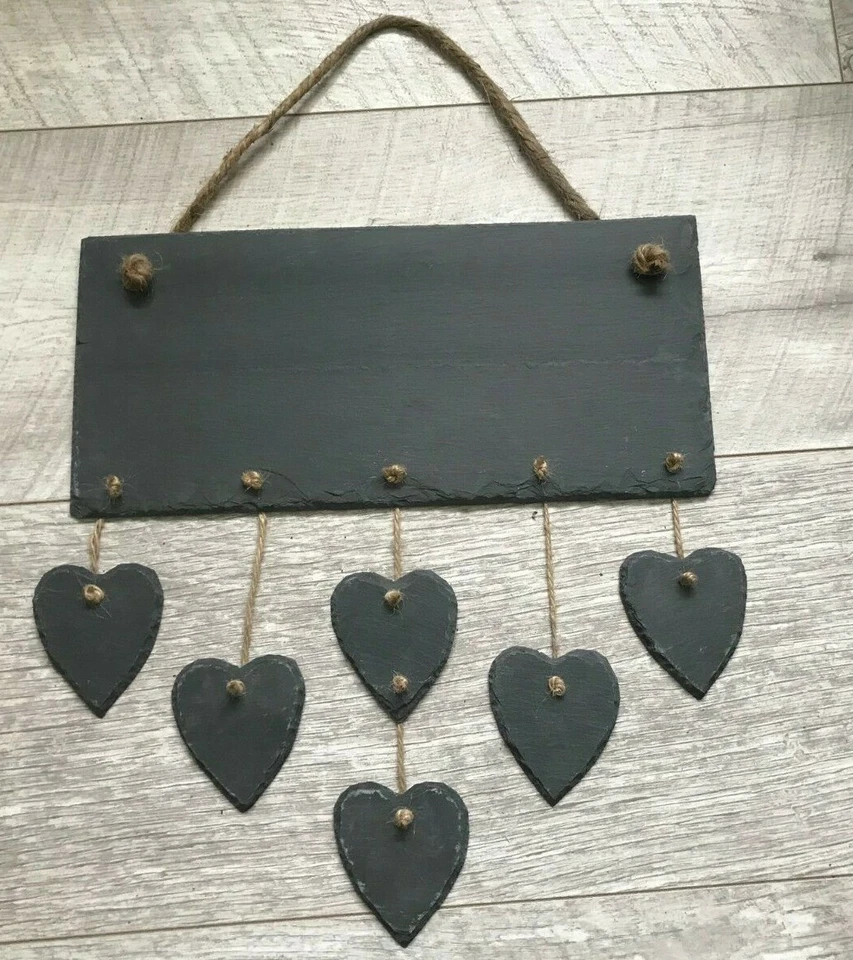 handmade slate hanging chalkboard engraving decoration multi drop hearts stars - Image 1 of 1