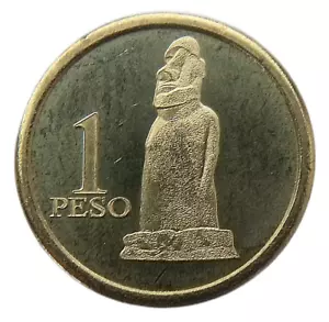 ISLA DE PASCUA - RAPA NUI - CHILE 1 PESO 2021 MOAI MONUMENTO BRONCE TIPO 4 UNC - Imagen 1 de 2