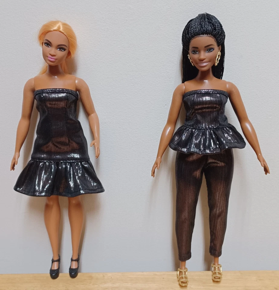 Vestido, top e calça Curvy Barbie 11 1/2" roupa de boneca preta sem alças - Imagem 1 de 1