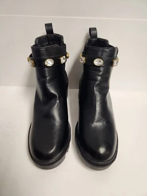 New York NICOLE MILLER CHELSEY NEGRO Tobillo Cuero Sintético Joyas S-8 Tacón Grueso Foto 1 de 4