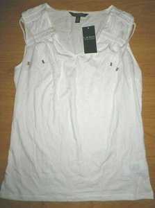 NWT Lauren Ralph Lauren Women's V Neck Sleeveless Tassel T-Shirt Top White SMALL - Bild 1 von 6