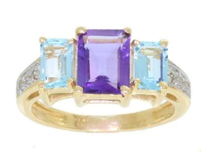 Anillo De Amatista, Topacio Y Diamante De 2.76ct En Oro Amarillo De 9K - Imagen 1 de 4