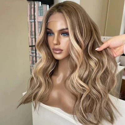 Peruca feminina Highlight cinza loiro onda do corpo cabelo humano 4x4 renda frontal cabelo remy - Imagem 1 de 4