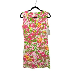 NWT Katherine Way Sleeveless St Marys Pink Green Swirl Dress Womens X-Small - Picture 1 of 6