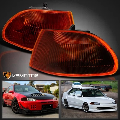 Fits 1992-1995 Honda Civic EG 4Dr Sedan Amber/Smoke Corner Lights Signal Lamps Foto 1 de 4