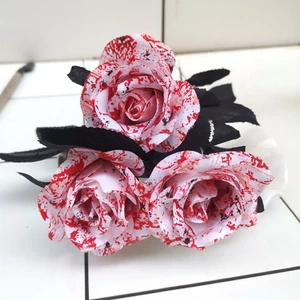 Halloween Rose di Sangue Artificiali Fiori Artificiali Bouquet di Rose di Sangue Realistico - Foto 1 di 15