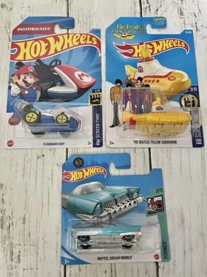 Hot Wheels Lote x3 Tarjeta Corta The Beatles Yellow Submarine Mariokart Dream Mobile Foto 1 de 4