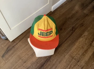 Nuevo de Lote Antiguo 1980 Brillante Jeep Trucker Malla Trasera Snapback Sombrero Naranja Amarillo Verde Foto 1 de 4