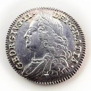 GREAT BRITAIN 6 PENCE 1757 KING GEORGE II Silver 2.96gr KM#582.2 - Picture 1 of 2