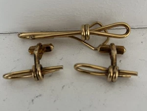 Vintage Swank 1/40 10k Walzgold Platte Krawattenverschluss Stab und passende Manschettenknöpfe - Bild 1 von 9