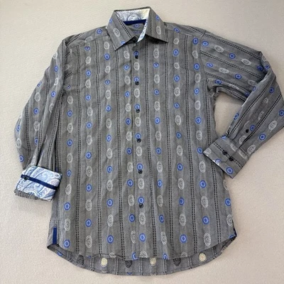 Camisa Visconti Para Hombre Talla Pequeña Gris Azul Floral Informal Abotonada L/S Puño Abatible Foto 1 de 4