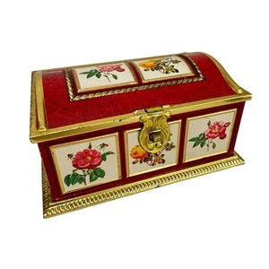 Linette candy cookie tin box hinged lid camel back floral mini chest multicolor - Picture 1 of 9