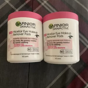 Lot of 2 Garnier SkinActive Micellar Eye Makeup Remover Pads, 100 Pads Each New - Picture 1 of 3