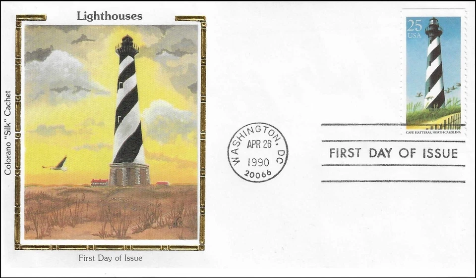 Lighthouse Cape Hatteras North Carolina USA Colorano Silk FDC 1990 - Image 1 of 1