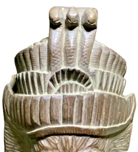 Vntg Queen & King Tribal Face Snakes Crowned Wall Mount Wooden Sculpture - Picture 1 of 17