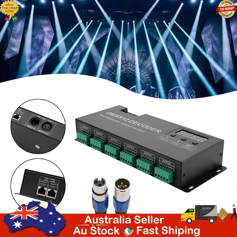 24 Channel DMX 512 Decoder RGBW PWM Dimmer Driver LED Strip Light Controller - image 1 of 4