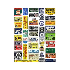 Dollhouse Miniature Sign Stickers, 42 Diorama Advertising Signs, 1 STICKER SHEET - Picture 1 of 1