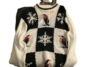 Ladies Plus 1X Winter Wonderland Sweater-Penguin with Snowflakes - Picture 1 of 1