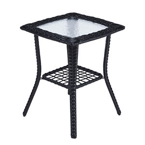 Wicker Patio Side Table Outdoor Square Coffee Table Wicker Rattan End Tables