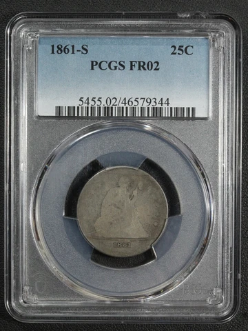 1861 S Seated Liberty Silver Quarter PCGS FR 02 Cover