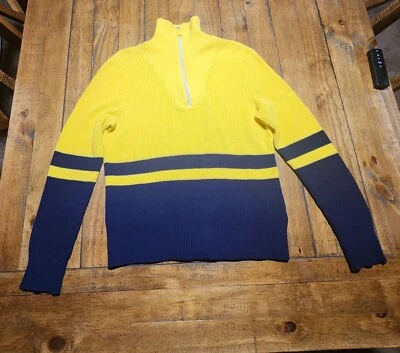 Ralph Lauren свитер женщин средний LRL синий/желтый 1/4 молнии ребристый Y2K - Изображение 1 из 4