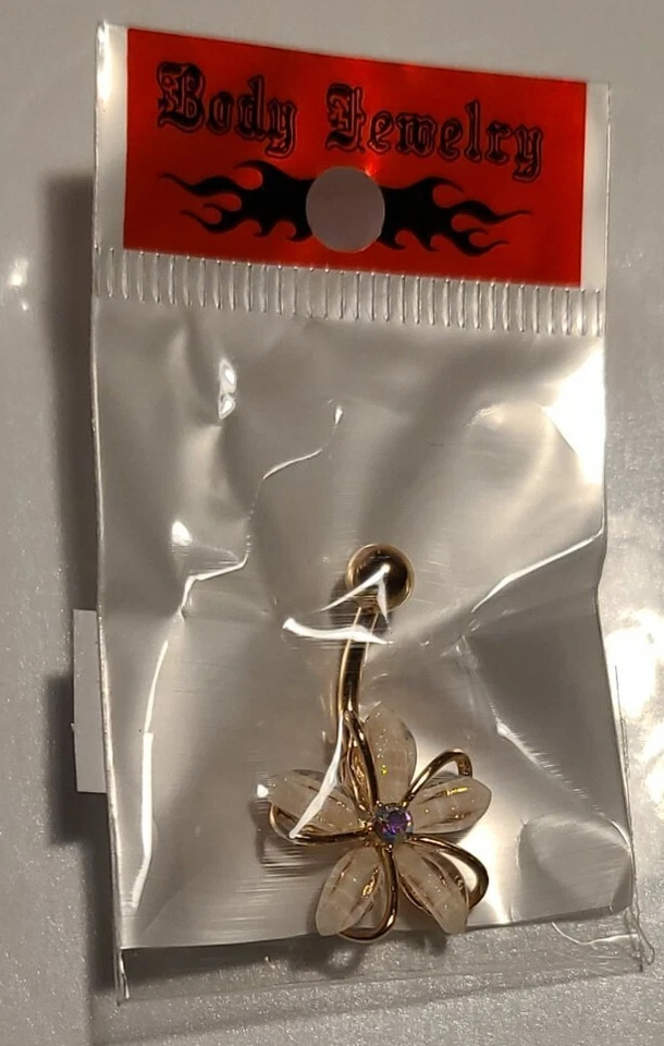 Juego de cables centrales de circonita cúbica flor de oro rosa 316L acero quirúrgico ombligo anillo Foto 1 de 1