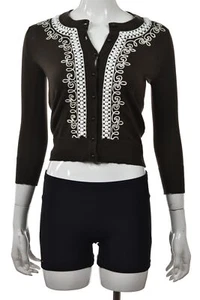 Kate Spade New York Womens Sweater Size XS Brown Cardigan 3/4 Sleeve Cotton - Picture 1 of 4