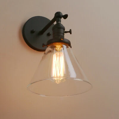7,3 «КОНУС ПРОЗРАЧНОЕ СТЕКЛО РЕТРО ПРОМЫШЛЕННЫЙ НАСТЕННЫЙ СВЕТИЛЬНИК БРА МАТОВЫЙ ЧЕРНЫЙ НАСТЕННЫЙ БРА - Изображение 1 из 4