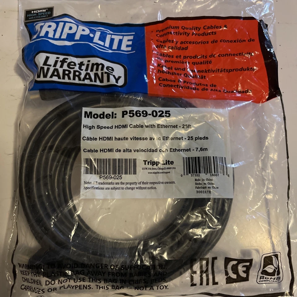 Tripp lite model p569-025 High Speed HDMI Cable with Ethernet 25Ft. - Image 1 of 1