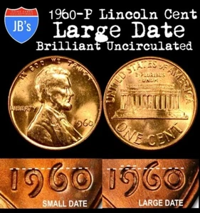 1960 P LARGE DATE Lincoln Memorial Cent BRILLIANT UNCIRCULATED *JB's Coins* - Picture 1 of 5