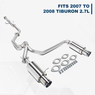 4"Stainless Steel Catback Exhaust System Kits For Tiburon 07-08 Dual Muffler Tip - Image 1 of 4