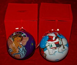 Juego de 2 ADORNOS DE NAVIDAD Vintage Pintados a Mano Interior En Cajas - Imagen 1 de 5