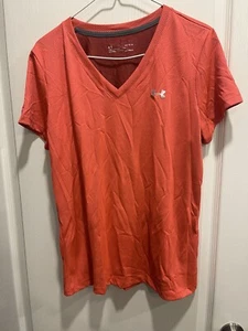 Under Armour Women's Orange Loose Mesh Athletic V-Neck T-Shirt Top - Size Large - Picture 1 of 5
