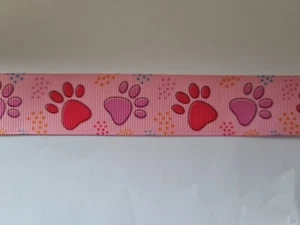 2 meters of pink paw print grosgrain ribbon 1" wide - Picture 1 of 1