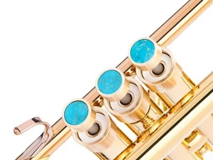 Bach Trumpet Trim kit (3 sizes) KGUBrass with 4 Natural Stone inlays. Raw Brass. - Picture 1 of 8