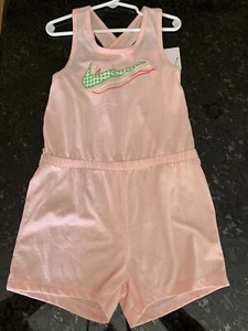 New Nike Little Kids' Girls Romper Pink Bloom Size 6x Swoosh Elastic Waist - Picture 1 of 7