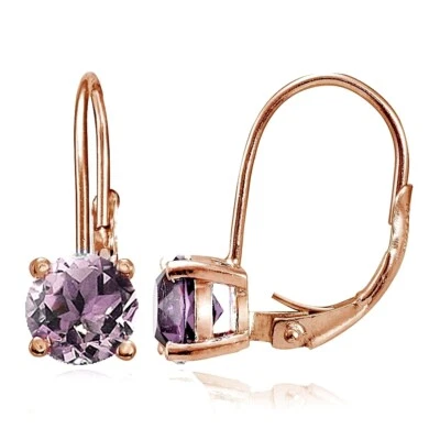 Pendientes redondos con palanca de 6 mm de alejandrita simulada de plata 925 destellados de oro rosa Foto 1 de 4
