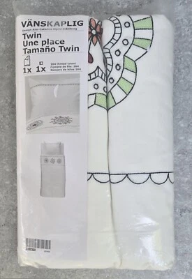 NEW Ikea Une Place 100% Cotton Embroidered Floral Twin Duvet Sham Set FREEUSHIP - Image 1 of 4